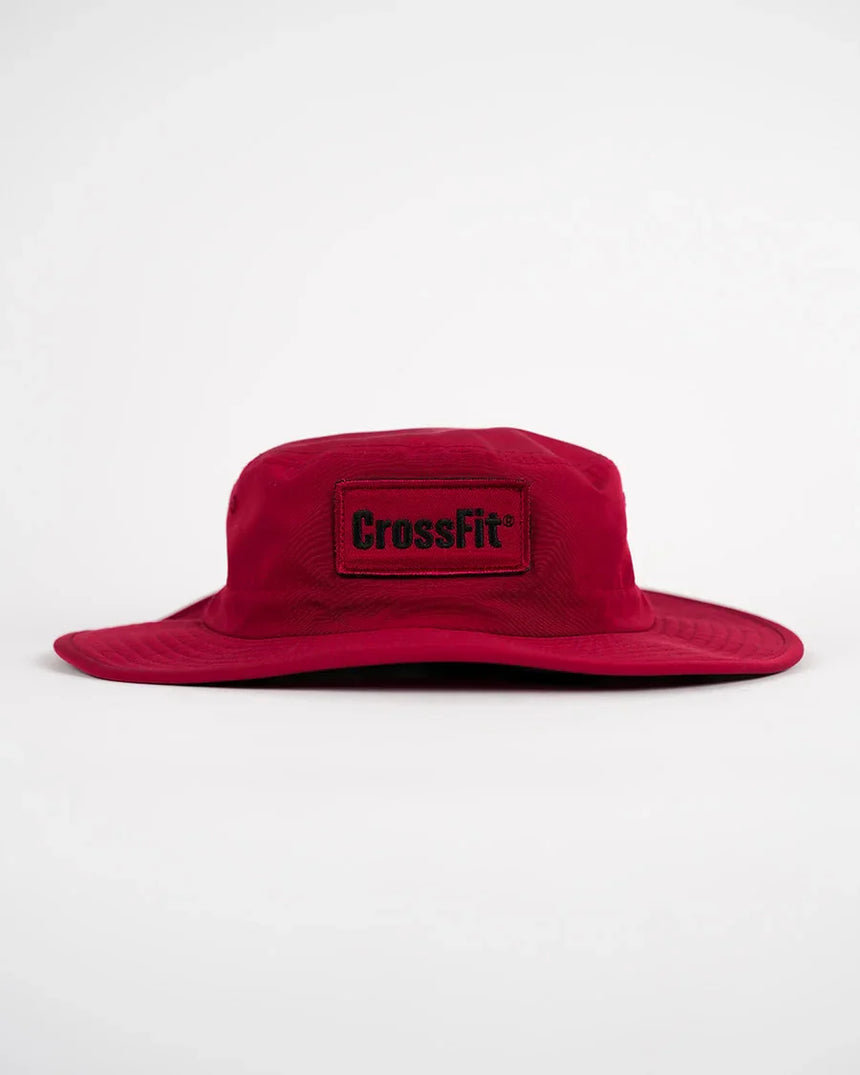 CrossFit bucket hat in red – wide brim hat with embroidered CrossFit logo, lightweight cotton design for sun protection and training style.