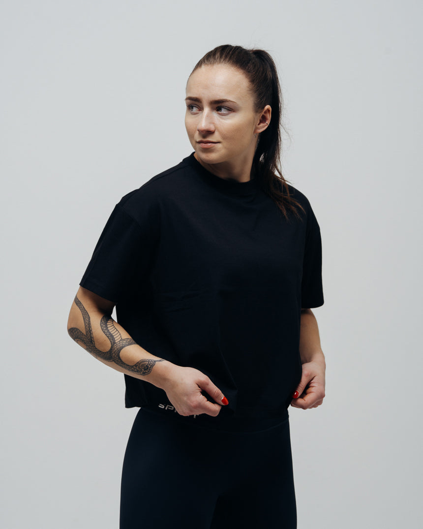 Crop Top Oversize Basic Femme - Noir