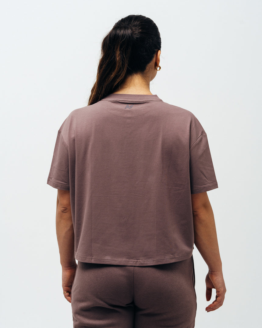 Women's Cozy Oversized Crop Top - Brick Brown