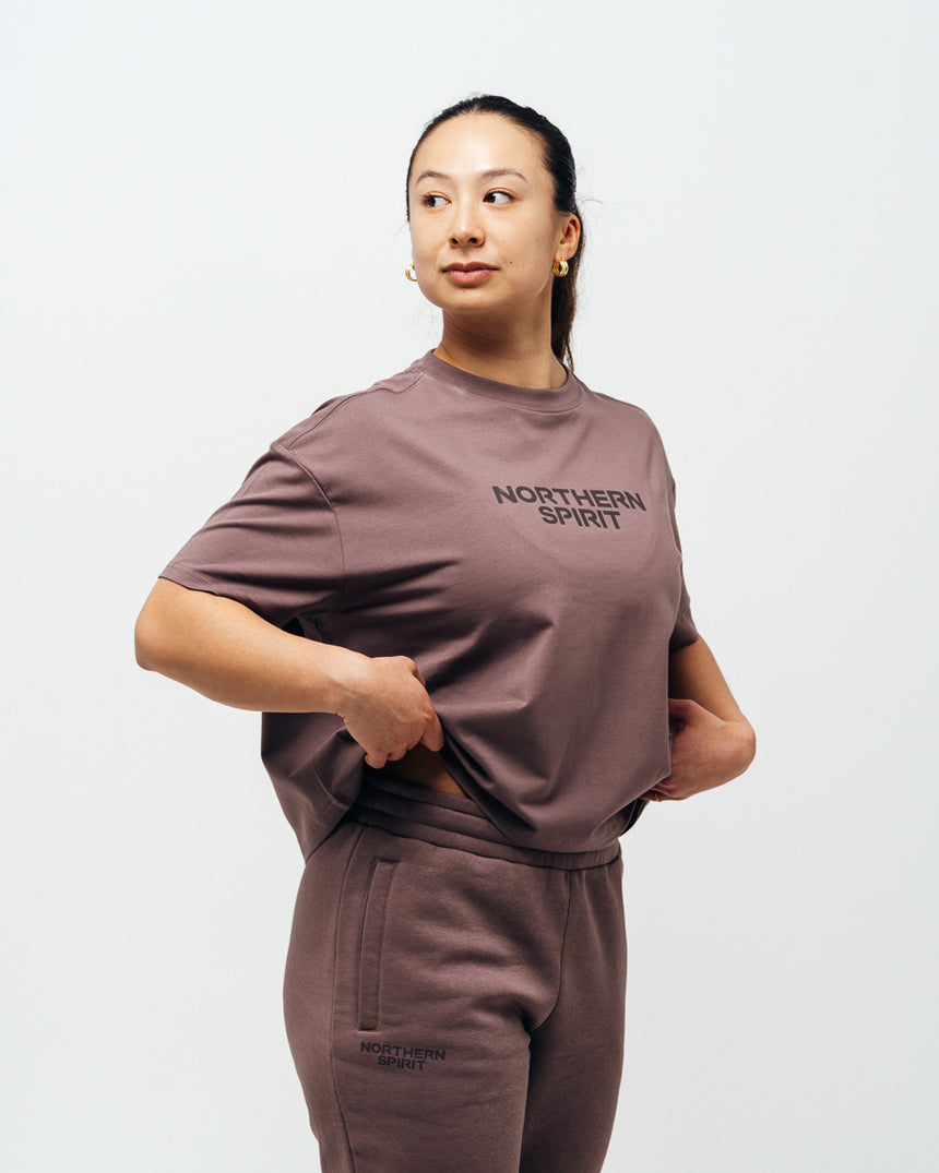 Women's Cozy Oversized Crop Top - Brick Brown