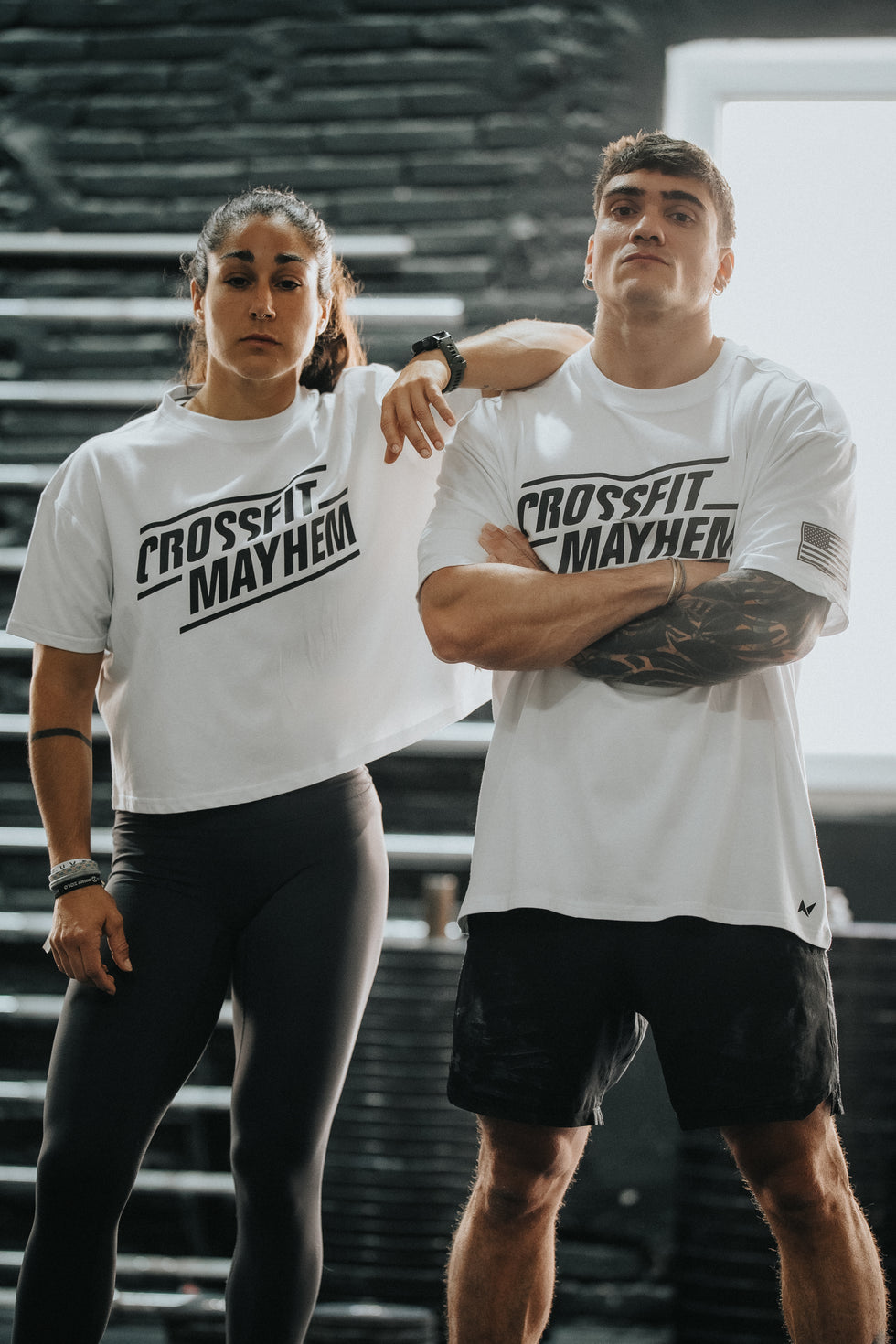 Close-up of athletes wearing CrossFit Mayhem x Northern Spirit collection — high-performance functional fitness clothing designed for athletes.