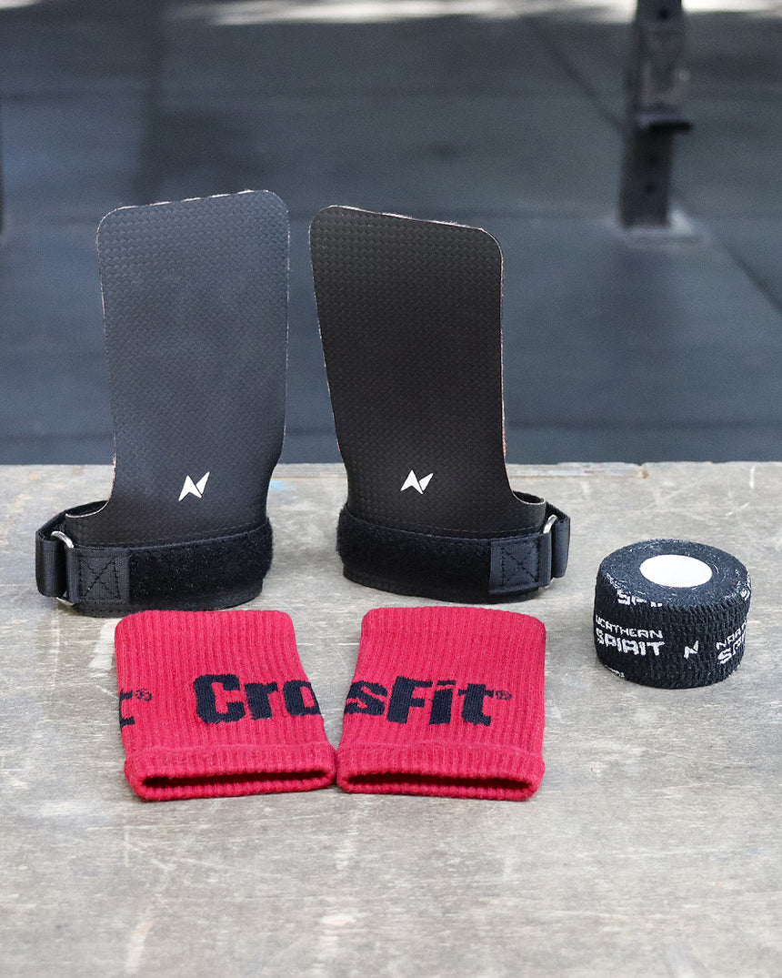 CrossFit® Performance Gym Pack - Fingerless grips, Grip tape & Wrist Band Carmine