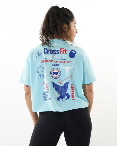 CrossFit® Baggy Top Patchwork Collector - WEST COAST CLASSIC  Women oversized crop top Soft Sky
