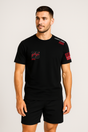 Men’s OPEN 2026 black training t-shirt front view featuring minimalist chest print and Happy Open 2026 shoulder detail by Northern Spirit